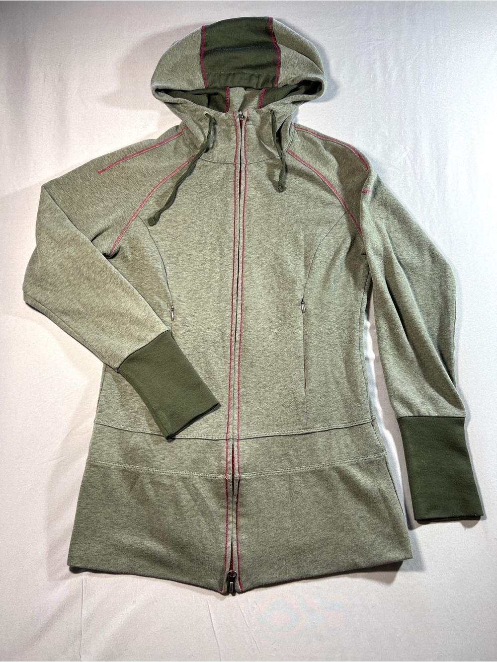 Columbia Olive Green Hooded Zip Jacket with Pink Trim